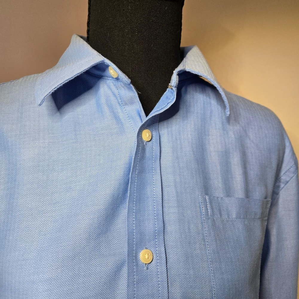 Cat & Jack Button Down Shirt Kids XL 14 Husky Blue Excellent Herringbone Dress - Picture 4 of 5